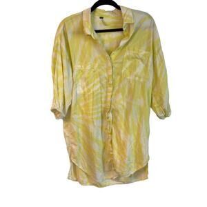 Young Fabulous & Broke Yellow Tie-Dye Hidden Button Front Shirt Dress Size Small